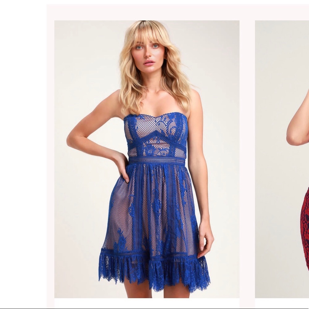 Jade blue and nude strapless mini dress